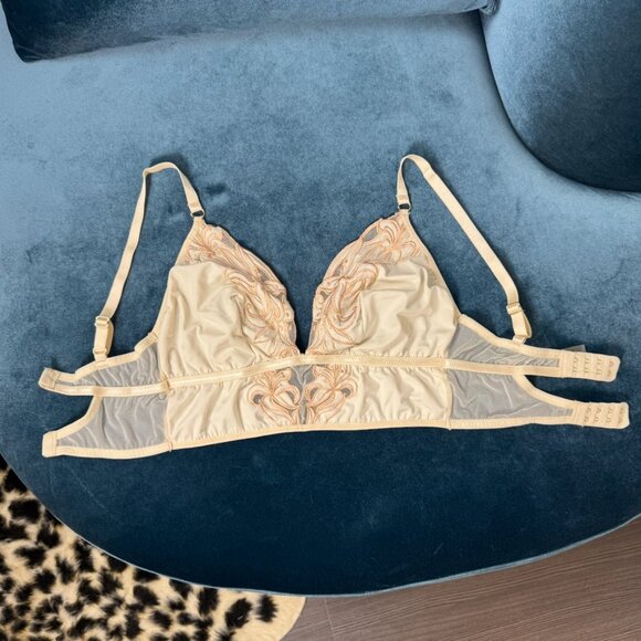 Thistle and Spire Eldridge Embroidered Sheer Mesh Bralette in Ivory Beige S+ - Picture 7 of 10